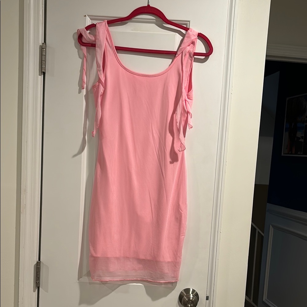 Pink Sleeveless Dress with Bow Straps